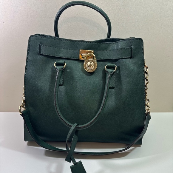Michael Kors Green and Gold Satchel with Structured Design - Picture 1 of 10